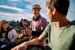 Friends talking outdoors in Patagonia, Argentina