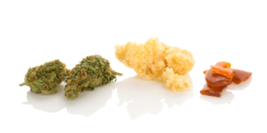CANNABIS FLOWER NEXT TO CANNABIS ROSIN NEXT TO CANNABIS RESIN, RESIN, ROSIN, DABS